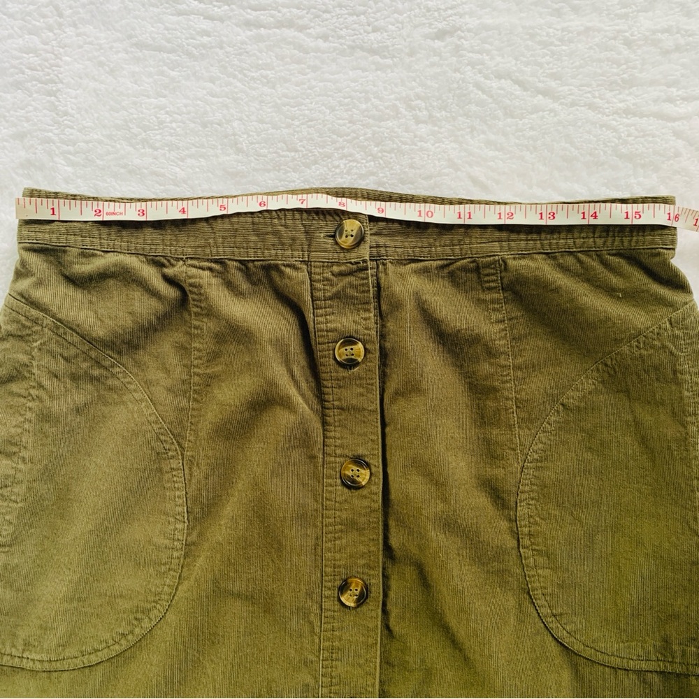 American Eagle Green Button Front 100% Cotton Corduroy Skirt | Size 12 - Picture 7 of 9